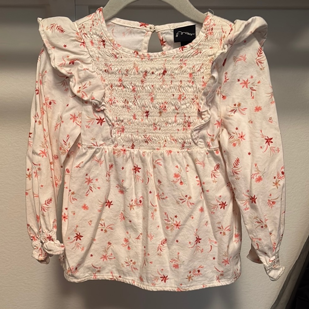 art class Floral Ruffle Blouse - White and Pink